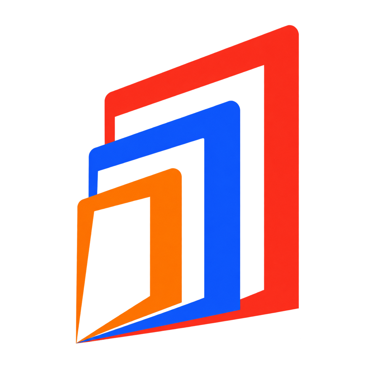 叁象新知 Logo:红、蓝、橙三层相叠的门形图案